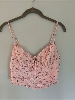 Cotton Candy Light Pink Floral Drawstring Ruched Cami